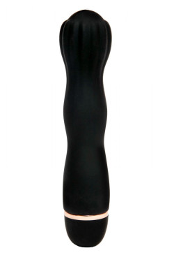Черный силиконовый вибратор с бутоном-головкой - 18 см. Черный силиконовый вибратор с бутоном-головкой - 18 см.