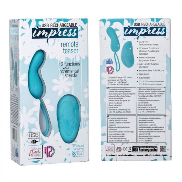 Бирюзовое виброяйцо Remote Teaser с пультом ДУ