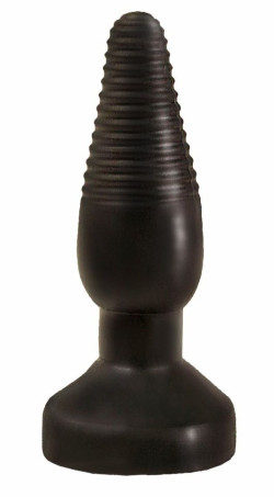 Чёрный анальный плаг с ребристой поверхностью - 14 см. Чёрный анальный плаг с ребристой поверхностью - 14 см.