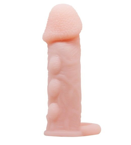 Телесная насадка с подхватом мошонки и наростами - 14 см. Телесная насадка с подхватом мошонки и наростами - 14 см.