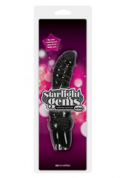 Чёрный вибратор с блёстками STARLIGHT GEMS ORION - 19 см.