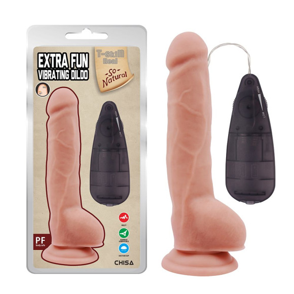 Телесный вибратор с мошонкой на присоске Extra Fun Vibrating Dildo - 23,5 см. Телесный вибратор с мошонкой на присоске Extra Fun Vibrating Dildo - 23,5 см.