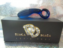 Синий стеклянный стимулятор с кольцом и рёбрышками - 15,5 см.