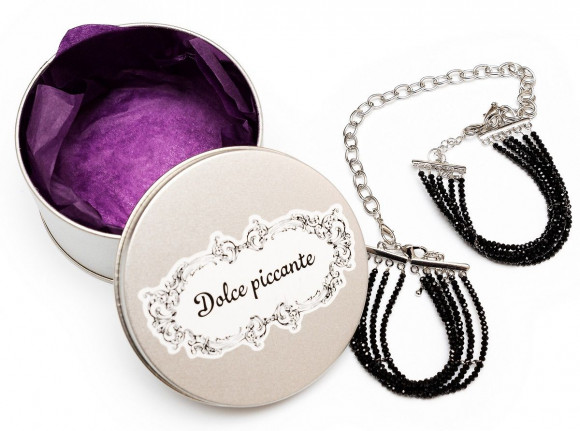 Чёрно-серебристые наручники-браслеты из агата Tenero Amore