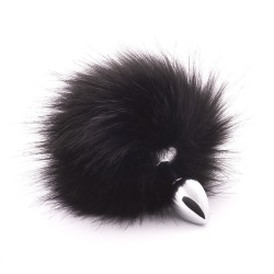 Серебристая анальная пробка с черным хвостиком из искусственного меха Серебристая анальная пробка с черным хвостиком из искусственного меха