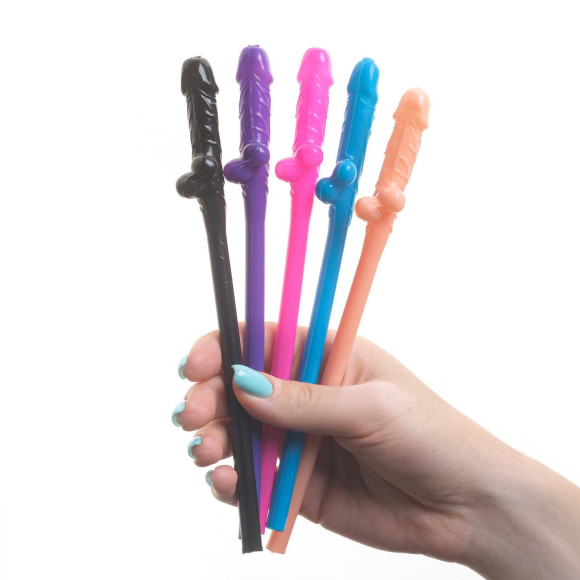 Разноцветные коктейльные трубочки в виде пениса - 5 шт. Разноцветные коктейльные трубочки в виде пениса - 5 шт.