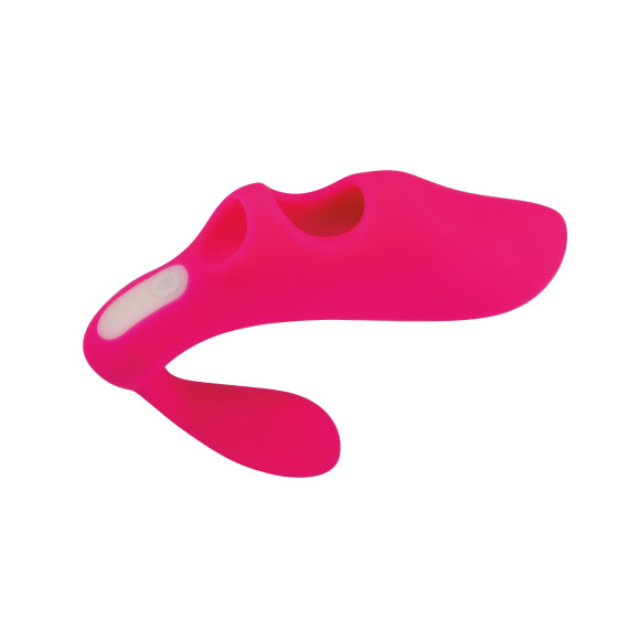 Розовая вибронасадка на палец с дополнительным отростком Розовая вибронасадка на палец с дополнительным отростком