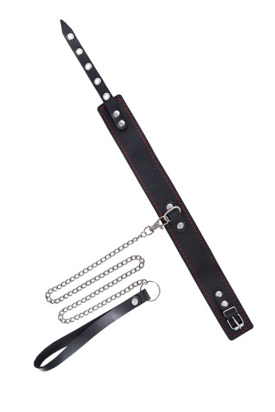 Кожаный двухслойный ошейник с красной строчкой и поводком Кожаный двухслойный ошейник с красной строчкой и поводком