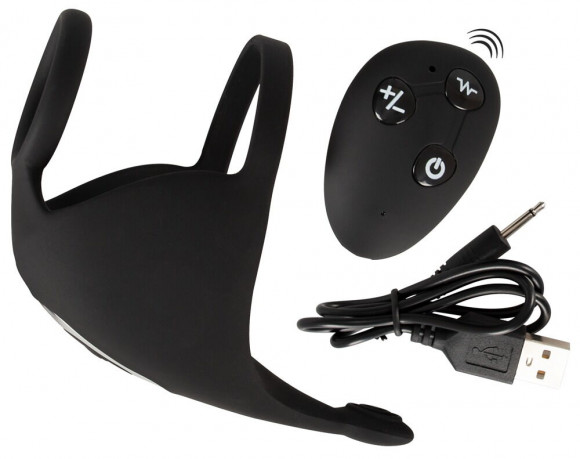 Черная вибронасадка для эрекции и стимуляции мошонки Cock ring with RC ball massager