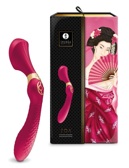 Малиновый двусторонний вибростимулятор ZOA - 26,5 см. Малиновый двусторонний вибростимулятор ZOA - 26,5 см.