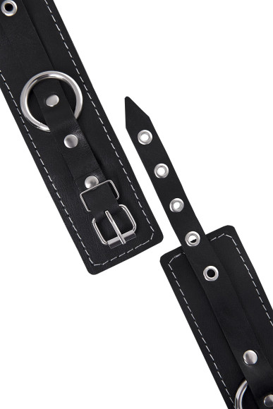 Черные двухслойные наручники с белой строчкой