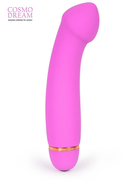 Розовый вибромассажер с изогнутой головкой - 15 см. Розовый вибромассажер с изогнутой головкой - 15 см.