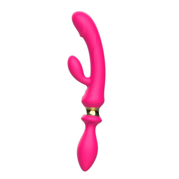 Розовый двусторонний вибромассажёр с клиторальным отростком - 30 см. Розовый двусторонний вибромассажёр с клиторальным отростком - 30 см.