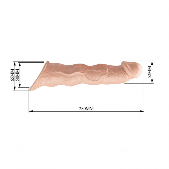 Телесный фаллоудлинитель с 3 вставками - 28 см.