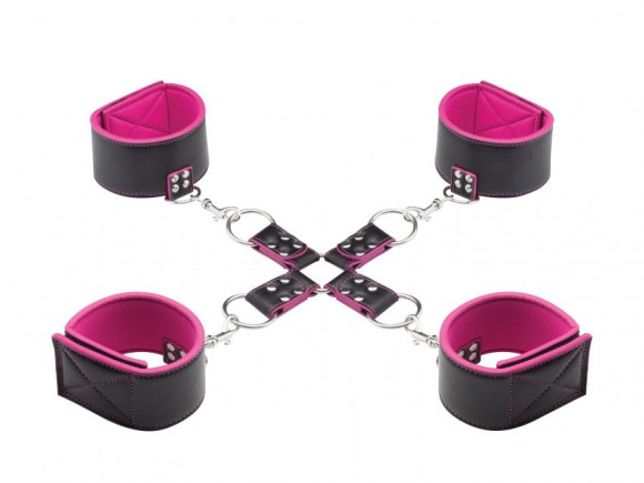 Чёрно-розовый двусторонний комплект для бандажа Reversible Hogtie
