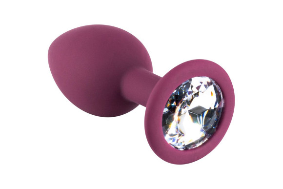 Бордовая малая силиконовая пробка с прозрачным кристаллом Бордовая малая силиконовая пробка с прозрачным кристаллом