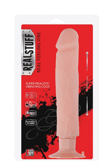 Большой телесный вибратор на присоске REALSTUFF 9INCH VIBRATOR - 23 см.