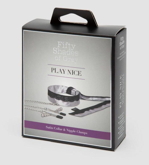Атласный ошейник с зажимами для сосков Play Nice Атласный ошейник с зажимами для сосков Play Nice
