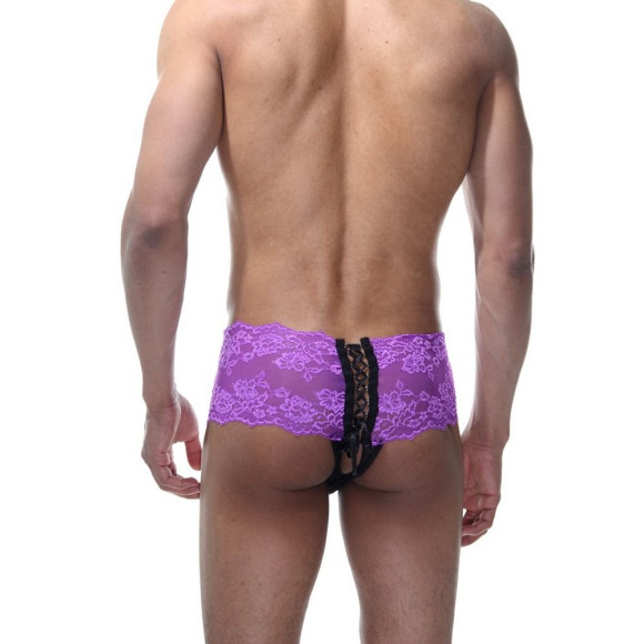 Мужские фиолетово-черные трусы с пикантной шнуровкой Мужские фиолетово-черные трусы с пикантной шнуровкой