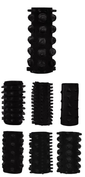 Набор из 7 черных насадок на пенис Get Lock Набор из 7 черных насадок на пенис Get Lock