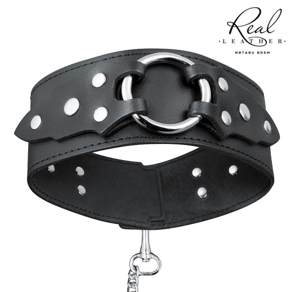 Брутальный кожаный ошейник с поводком Брутальный кожаный ошейник с поводком