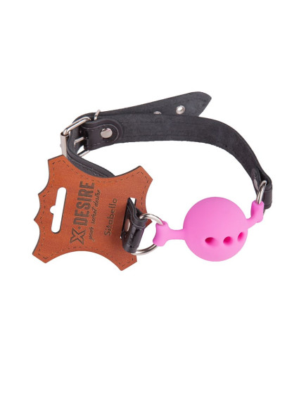 Розовый кляп-шар на черных кожаных ремешках Розовый кляп-шар на черных кожаных ремешках