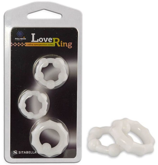 Набор из 3 белых рельефных эрекционных колец Набор из 3 белых рельефных эрекционных колец