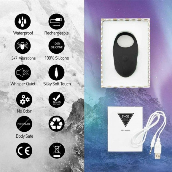 Черное эрекционное виброкольцо Thor Cockring Черное эрекционное виброкольцо Thor Cockring