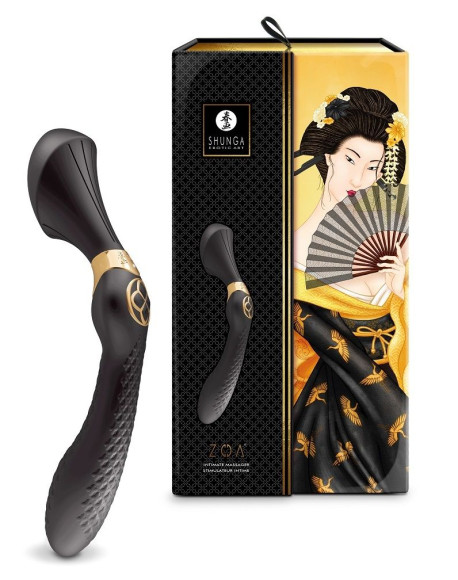 Черный двусторонний вибростимулятор ZOA - 26,5 см. Черный двусторонний вибростимулятор ZOA - 26,5 см.