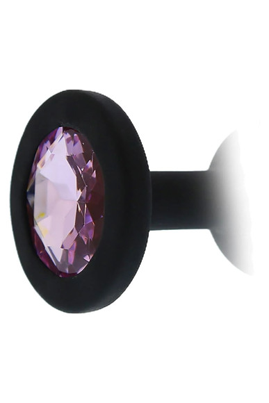 Черная гладкая анальная пробка с розовым кристаллом Silicone Diamond Plug - 7 см.