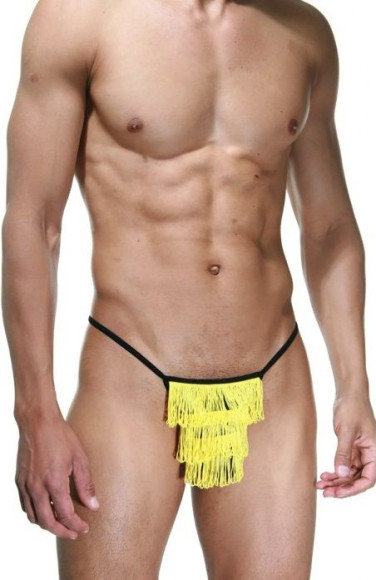 Черные трусы-стринги с желтой бахромой Черные трусы-стринги с желтой бахромой
