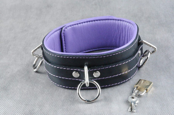 Средний подвёрнутый ошейник с фиолетовым подкладом