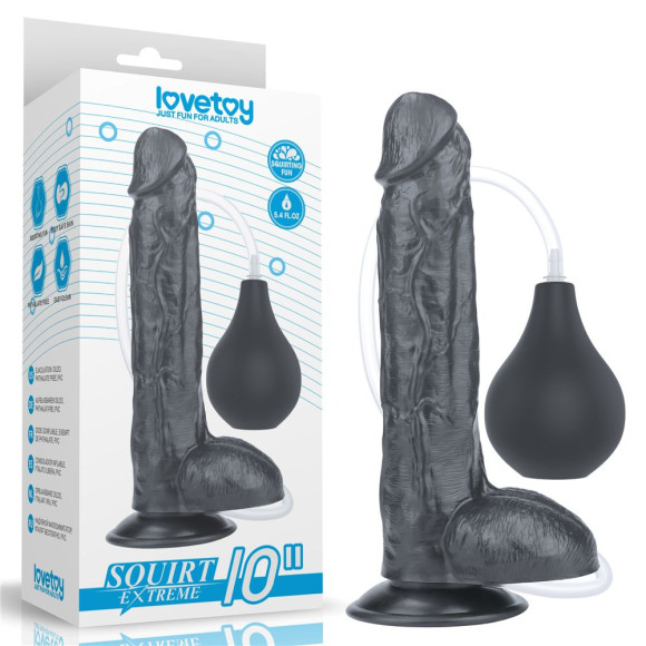 Черный фаллоимитатор-гигант с грушей 10 Squirt Extreme Dildo - 25,5 см. Черный фаллоимитатор-гигант с грушей 10 Squirt Extreme Dildo - 25,5 см.