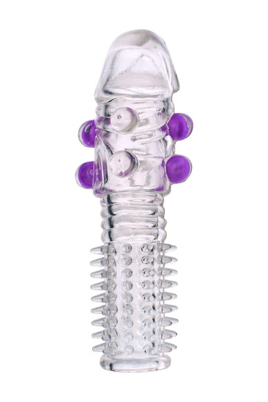 Гелевая прозрачная насадка с шариками и шипами - 14 см. Гелевая прозрачная насадка с шариками и шипами - 14 см.
