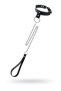 Черный узкий однослойный ошейник с серебристым поводком-цепочкой