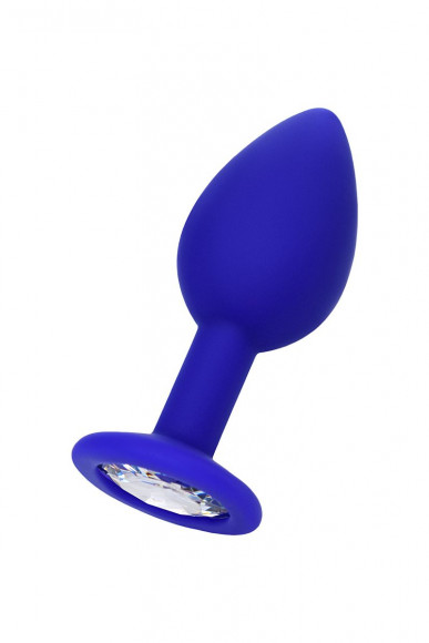 Синяя силиконовая анальная пробка Brilliant с прозрачным кристалллом - 7 см.