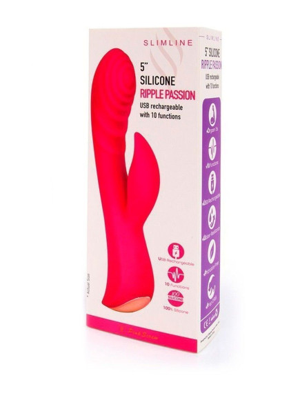 Красный перезаряжаемый вибратор-кролик - 19,1 см.