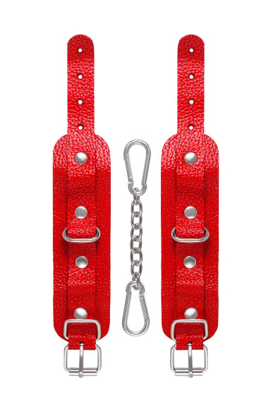 Красные кожаные наручники-браслеты со скруглёнными углами