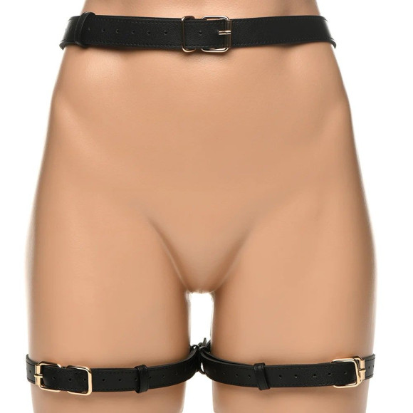 Черная сбруя Bondage Harness на бедра с бантиками - размер M-L Черная сбруя Bondage Harness на бедра с бантиками - размер M-L