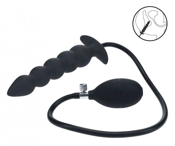 Черная анальная елочка с функцие расширения Beaded Inflatable Silicone Anal Plug