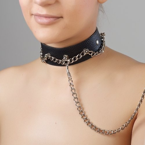 Чёрный ошейник из натуральной кожи Чёрный ошейник из натуральной кожи