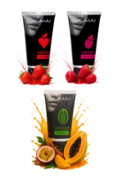Набор из 3 съедобных лубрикантов JUJU (клубника, малина, тропические фрукты) Набор из 3 съедобных лубрикантов JUJU (клубника, малина, тропические фрукты)