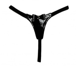 Черные лаковые трусики-стринги с бантиком Черные лаковые трусики-стринги с бантиком