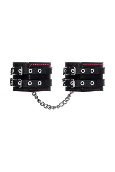 Черные кожаные оковы с двумя ремнями и контрастной строчкой Черные кожаные оковы с двумя ремнями и контрастной строчкой
