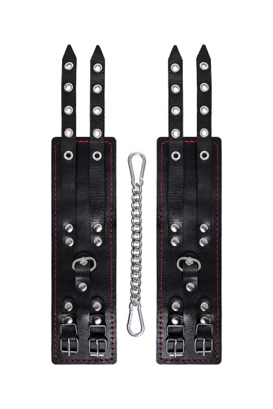 Черные кожаные оковы с двумя ремнями и контрастной строчкой Черные кожаные оковы с двумя ремнями и контрастной строчкой
