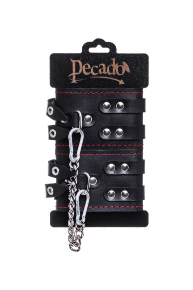 Черные кожаные оковы с двумя ремнями и контрастной строчкой Черные кожаные оковы с двумя ремнями и контрастной строчкой