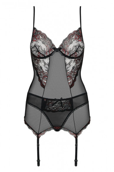 Полупрозрачный корсаж с бордовым кружевом Musca 
