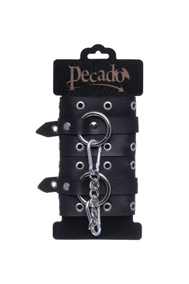 Черные кожаные однослойные наручники с люверсами Черные кожаные однослойные наручники с люверсами