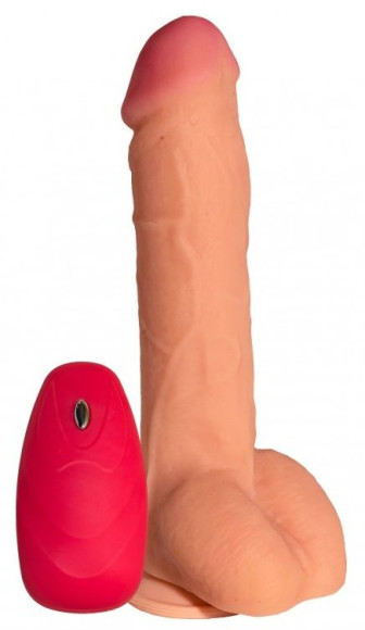 Телесный реалистичный вибратор №75 с проводным пультом - 23,5 см. Телесный реалистичный вибратор №75 с проводным пультом - 23,5 см.