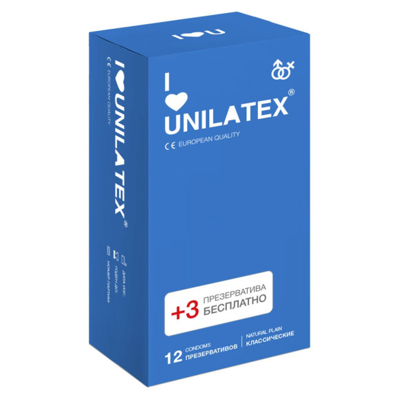 Классические презервативы Unilatex Natural Plain - 12 шт. + 3 шт. в подарок Классические презервативы Unilatex Natural Plain - 12 шт. + 3 шт. в подарок